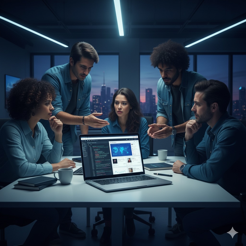 Team collaborating on web development project